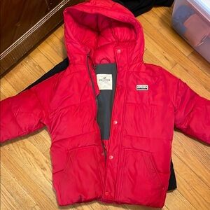 Hollister Red Quilted Puffer Coat with Hood